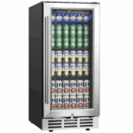 EUHOMY 15 Inch Beverage Refrigerator Cooler Under Counter 127 Cans Beverage Fridge with Glass Door Wine Cooler