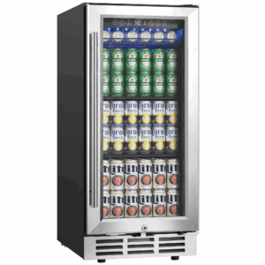 EUHOMY 15 Inch Beverage Refrigerator Cooler Under Counter 127 Cans Beverage Fridge with Glass Door Wine Cooler
