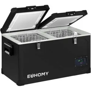 Euhomy Car Refrigerator, 110V, 69 Quart, Dual Zone, Black, Dual Door with Lock – Ideal for Home, Camping, or Off-Grid Use
