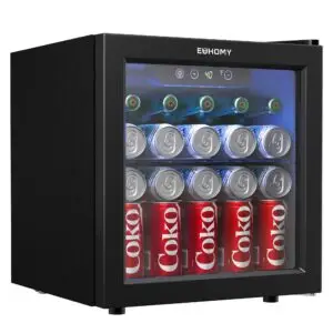 EUHOMY 55 Can Beverage Refrigerator Cooler-Mini Fridge Glass Door (1.3cu.ft) Wine Cooler